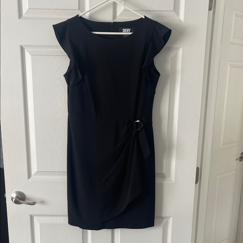 DKNY Black Mini Dress with Ruffle Sleeves